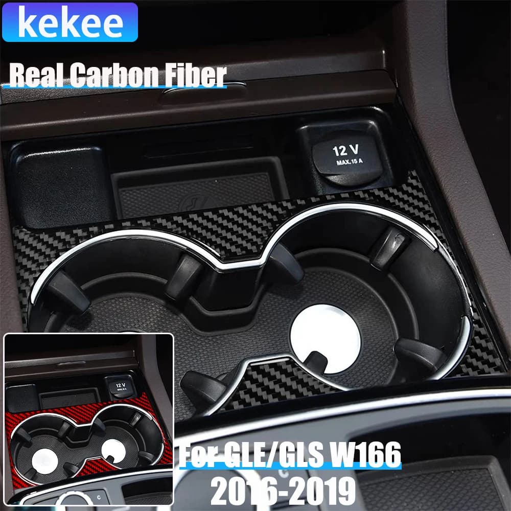 Real Carbon Fiber Car Accessories Center Cup Holder Trim Cover Soft Sticker For Mercedes-Benz W166 GLE/GLS 2016 2017 2018 2019