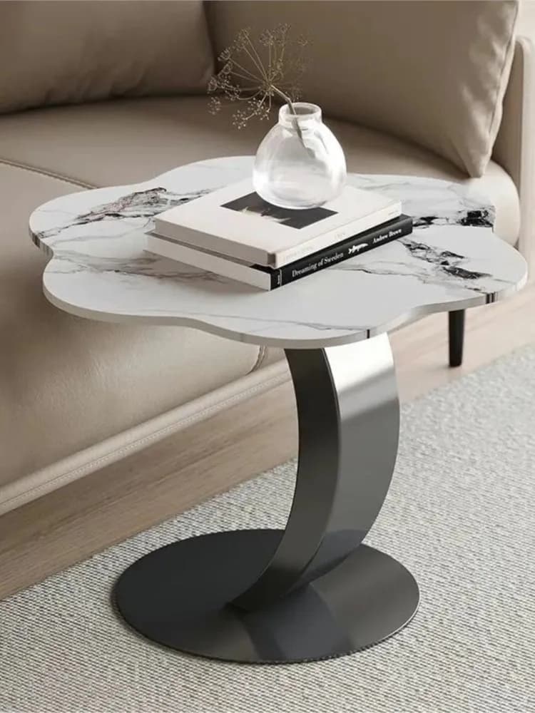 Joylive Nordic Light Luxury Style Design Stone Plate Small Round Table For Living Room Metal Tea Edge Table Balcony Coffee Table