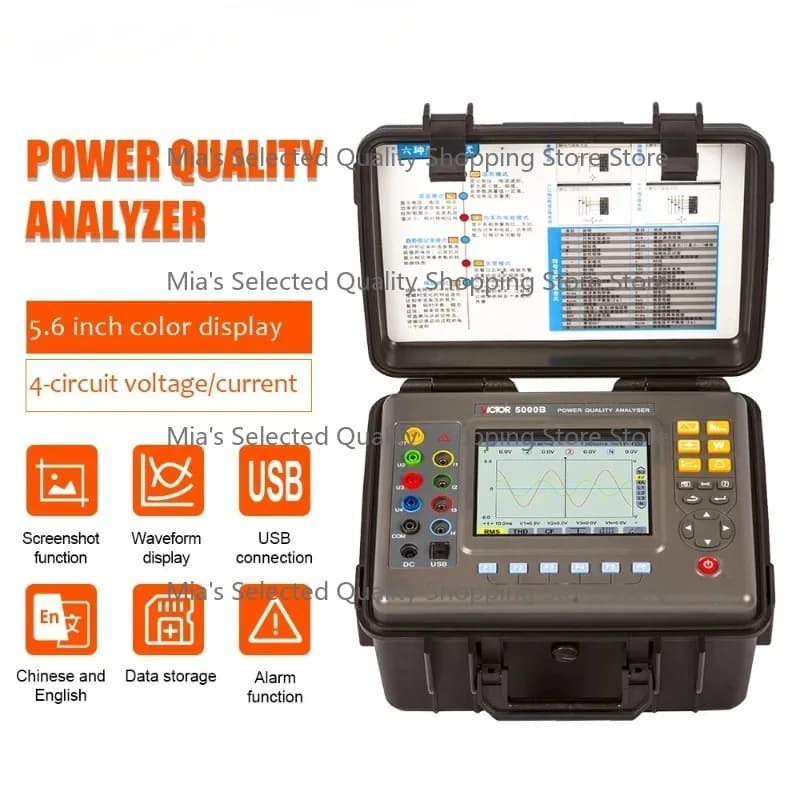 Victor 5000B Power Quality  Energy Electrical Network Voltage DC Component Current Voltage Peaks Phase Diagram Display