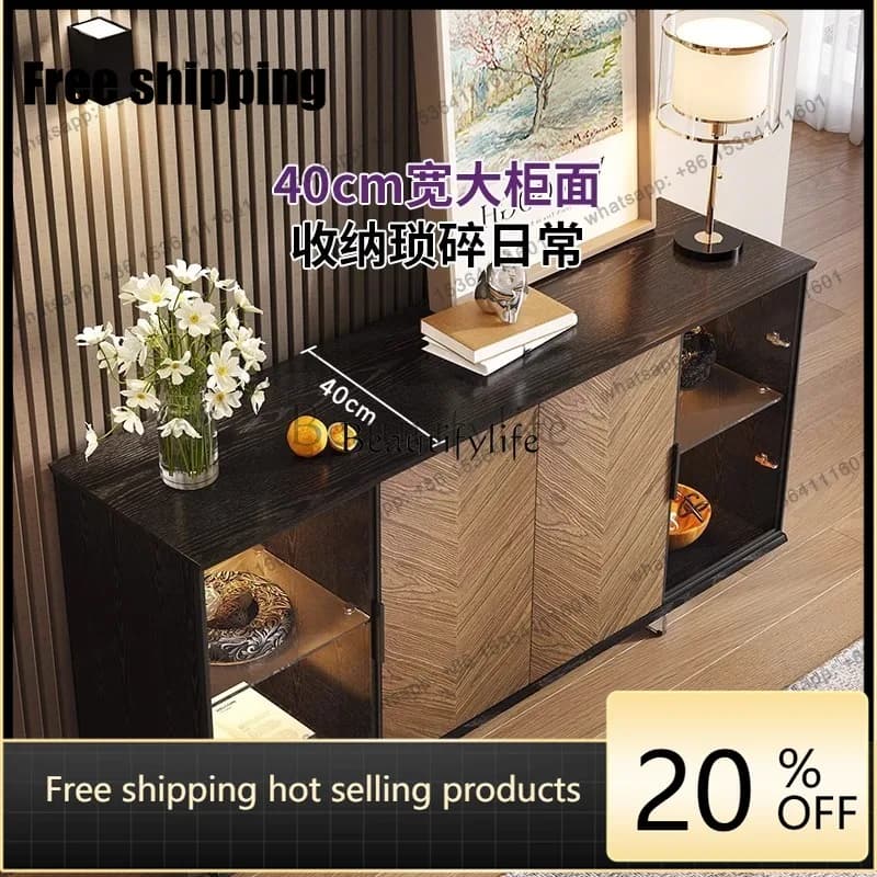 JJ -Italian minimalist side cabinet light luxury high-end storage living room display glass wine cabinet