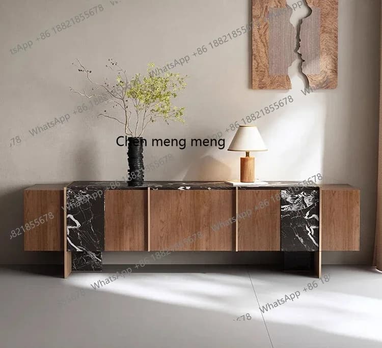 ZJMedieval walnut solid wood TV cabinet living room home villa light luxury wall storage cabinet locker