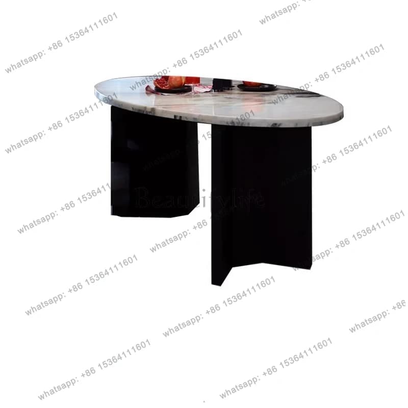 Italian minimalist natural marble rouge dining table high-end restaurant luxury stone dining table