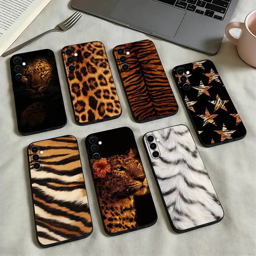 leopard print-s Phone Case Black Silicone Soft For Samsung Galaxy A73,A72,A71,A70,A53,A52,A51