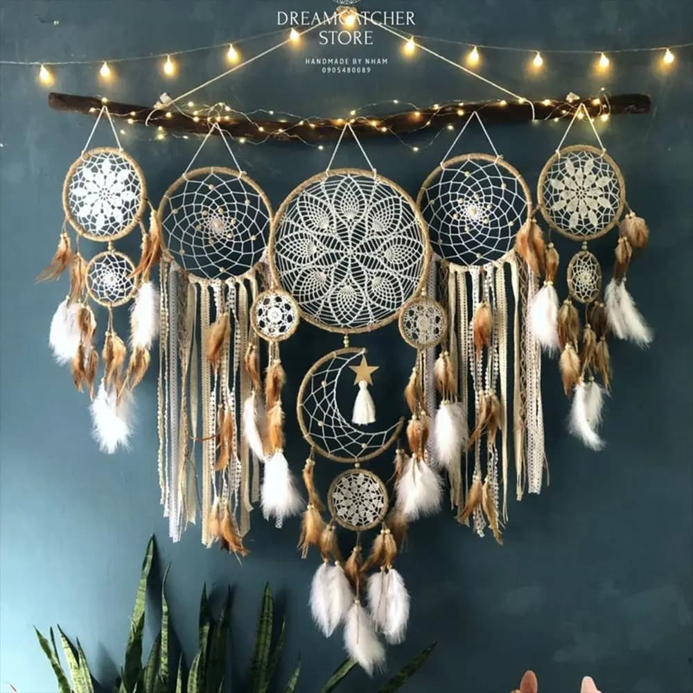 Dream Catcher Wind Chime - Boho Feather Wall Hanging with Beads & Tassels, Macrame Home Decor for Bedroom, Living Room & Airbnb