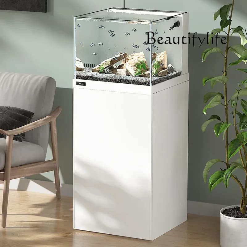 AA Small fish tank, bottom filter back overflow, household living room ultra-white glass ecological aquarium