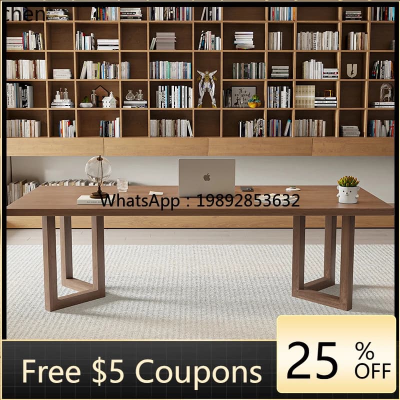 Solid Wood Large Long Desk and Chair Set for Living Room, Calligraphy Study, Computer Desk, Writing Workbench