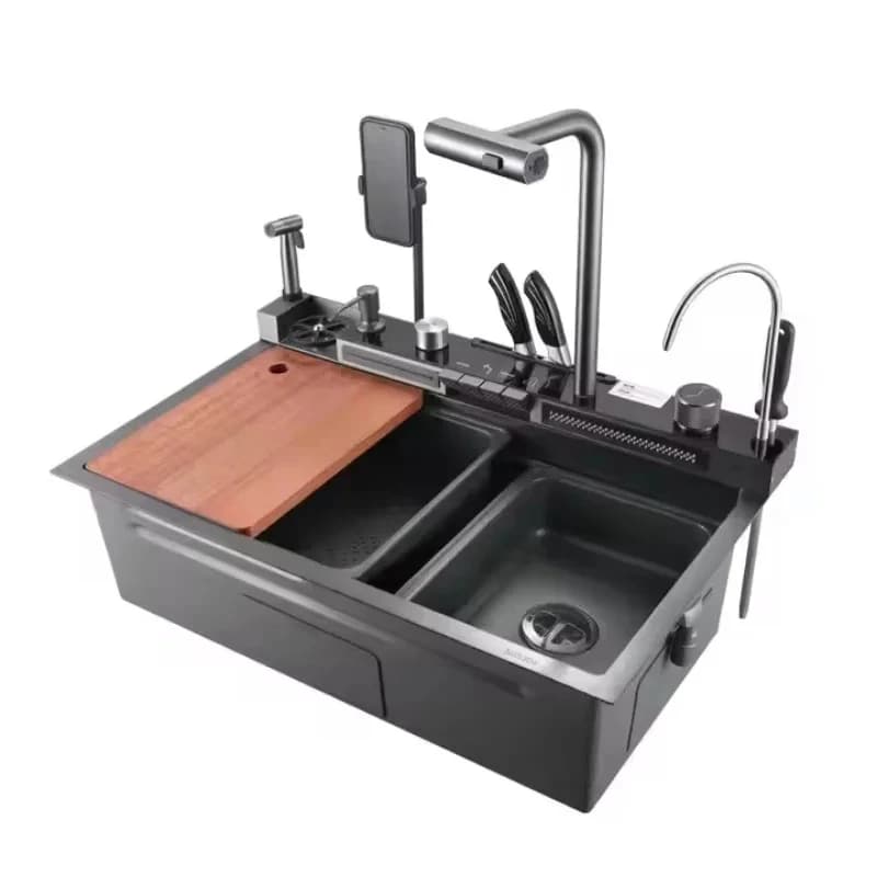 New Den Rectangular Digital Display Wall Multifunction Stainls Steel Kitchen Sink Set