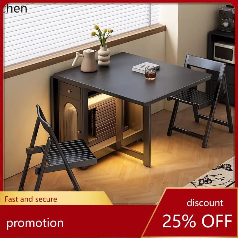 HXL Full Solid Wood Folding Dining Table Rectangular Extendable Invisible Dining Table