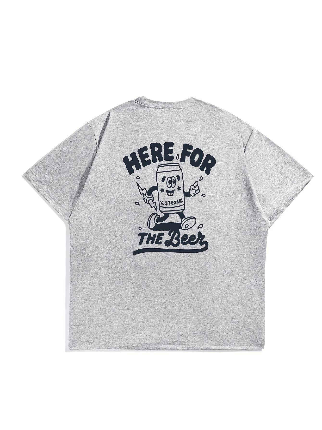 funny Men's Here Graphic 100%cotton Print T-shirt, Casual Short Sleeve Crew Neck Tee, Men's Clothing For Summer Outdoor.