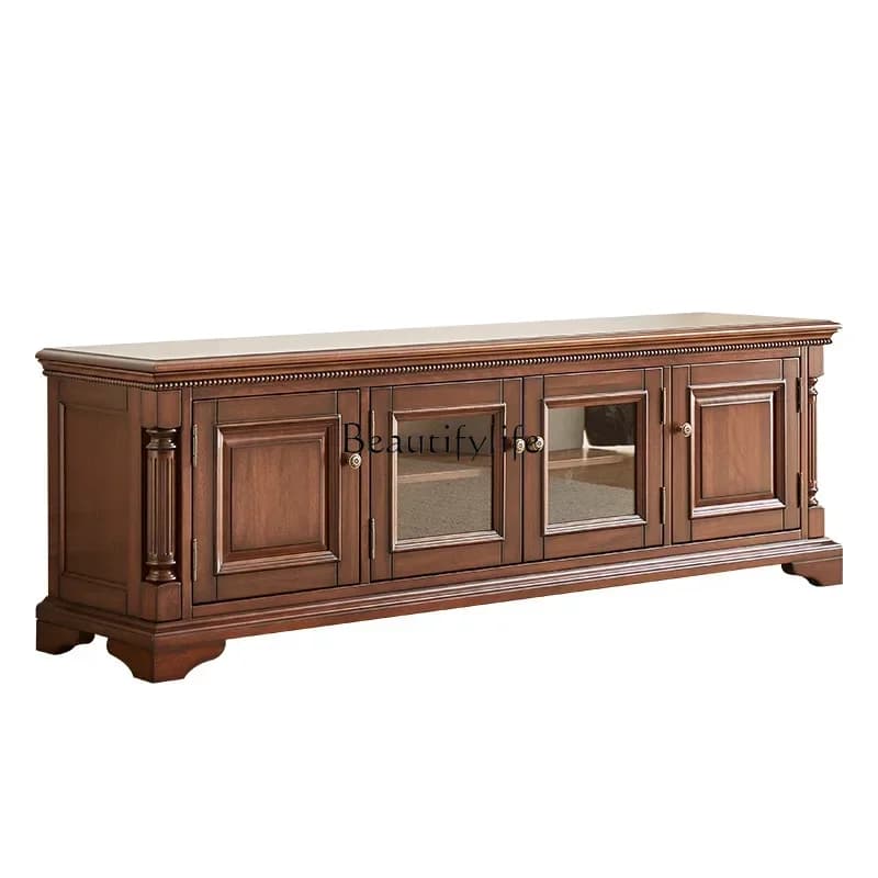 yj9  American Style Solid Wood TV Cabinet Small Apartment Bedroom Living Room Minimalist Tall TV Cabinet