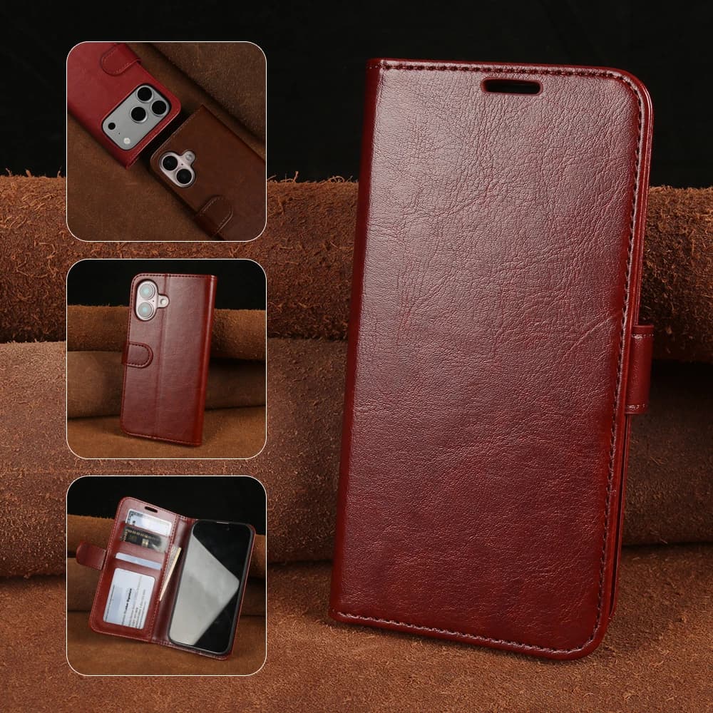 Premium Leather Flip Cover Case For iPhone 17e 17 Pro Max Air 16e 16 15 14 Plus 13 Mini 12 Pro Max Phone Case Wallet Coque Funda