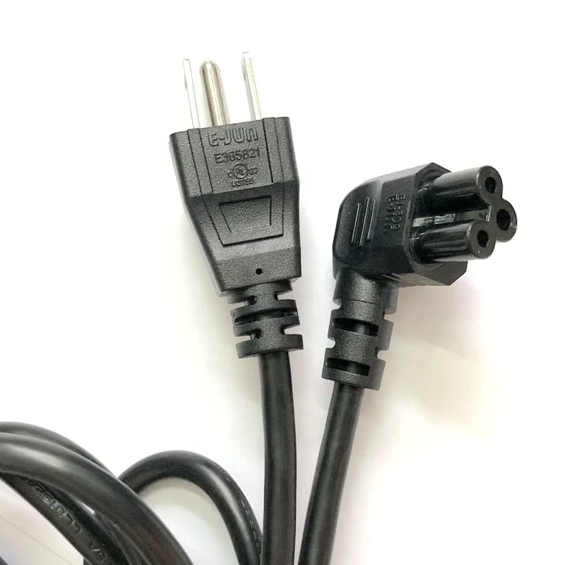 2pcs 3ft Black NEMA 5-15P to Left Angle IEC C5 10A Grounded AC Power Cord 3X18AWG