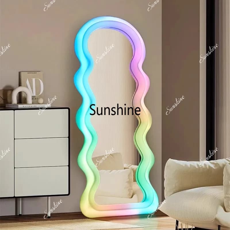 Espelho  luz estilo coreano, luz ondulada, estética funky, espelho corpo inteiro, design de sala  estar,