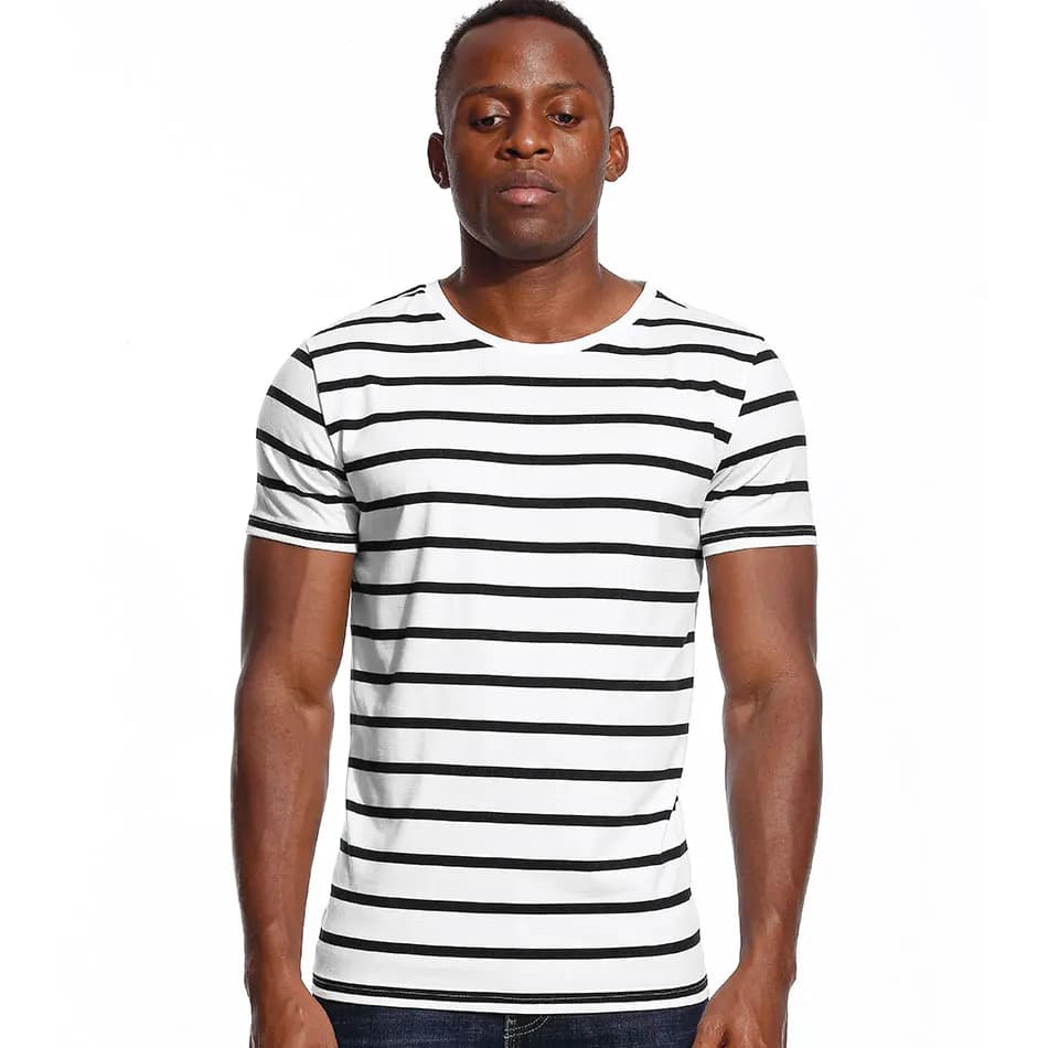 Wide Narrow Striped T Shirt for Men Stripe Tshirt Crew Neck Top Tees Man Short Sleeve Sailor Male Top