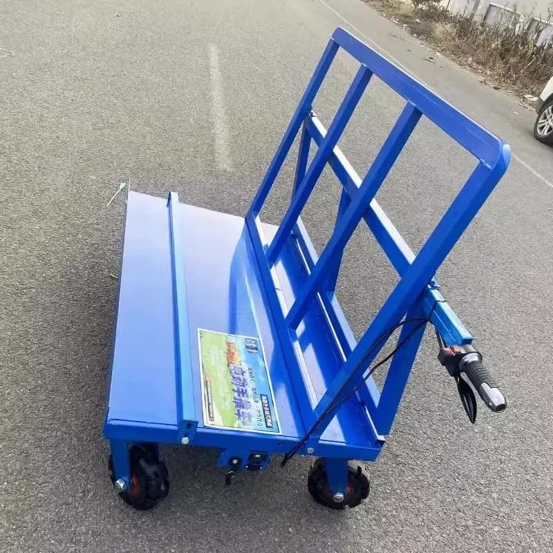 Electric four-wheel construction site trolley trolley Electric glass folding truck Transporter Gypsum board trolley