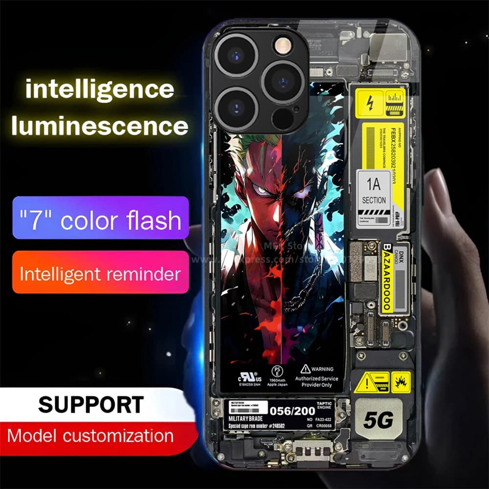 Popular Punk Anime LED Calling Light Flash Phone Case Smart Luminous Cover For iPhone Air 17 16 E 15 14 13 12 11 Pro Max Plus