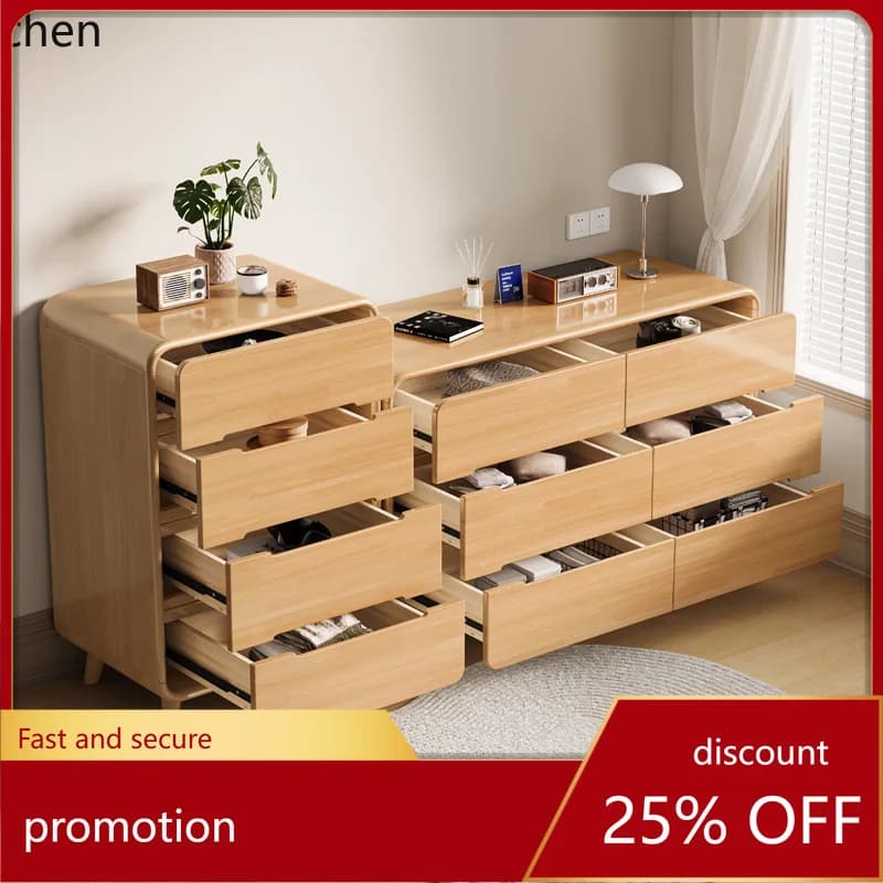 ZML Solid Wood Living Room Wall Storage Cabinet Four-Six Drawer Cabinet Bedroom Storage Cabinet