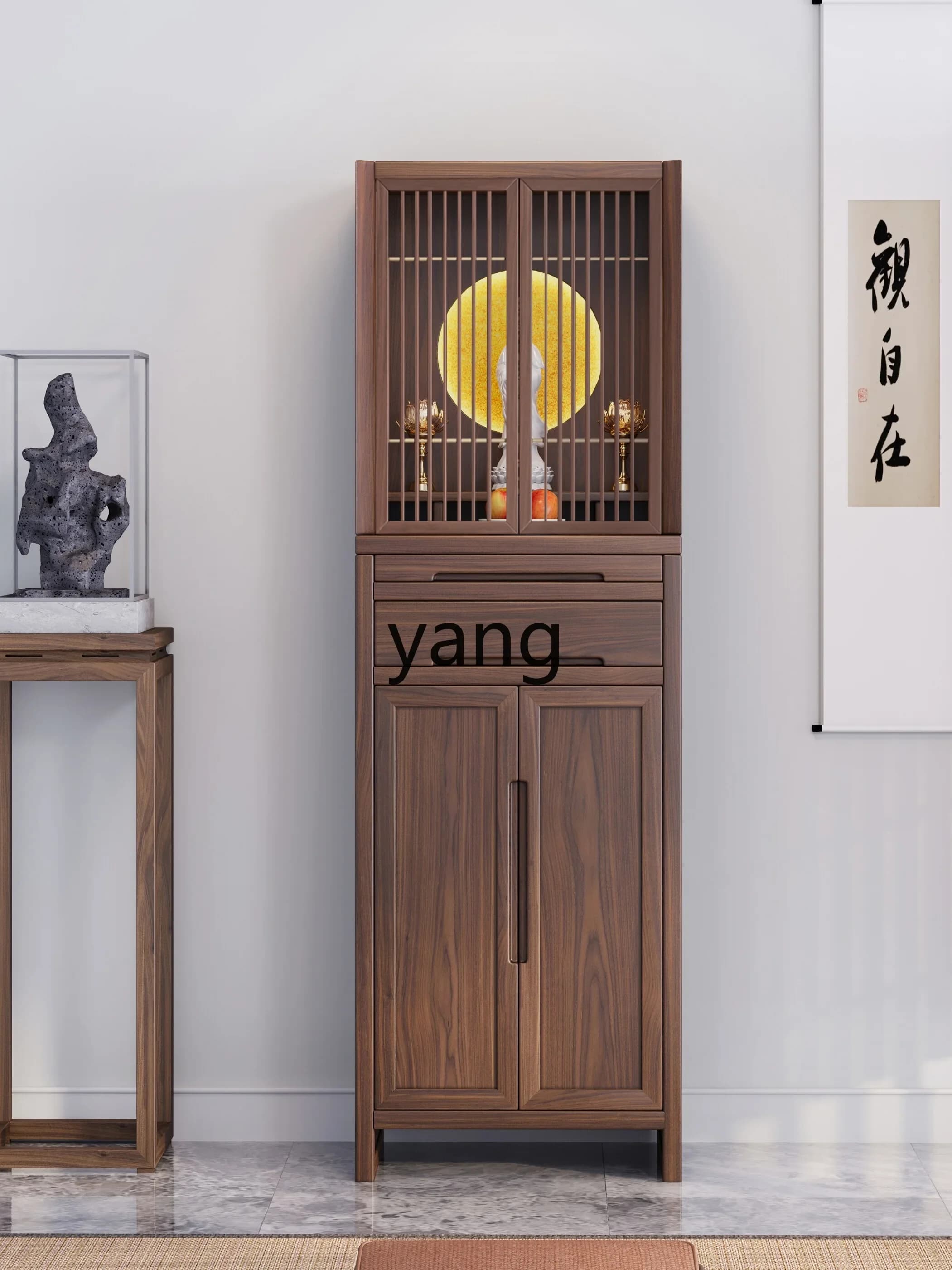 LM,Light Luxury Guanyin Guan Gong Buddha Niche Solid Wood Simplicity Household Small God of Wealth Clothes Closet