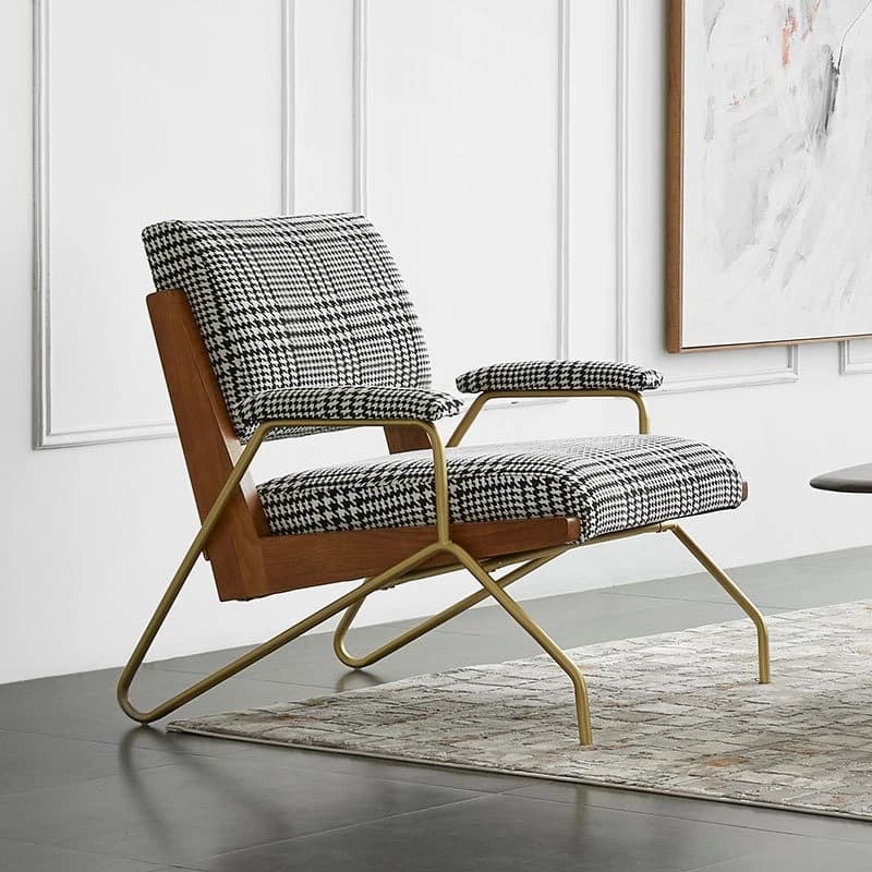 Nordic single sofa chair household leisure back chair light luxury wrought iron thousand bird grid single chair reception