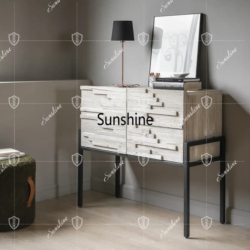 Nordic solid wood entrance cabinet, medieval wabi-**** entrance table, retro and old dining side cabinet designer  FT