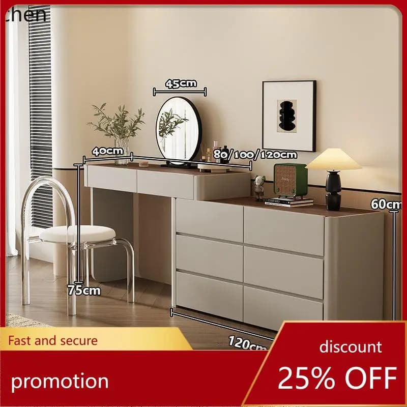 YFY Solid Wood Dressing Table Simple Modern Movable Dressing Table Bedroom Storage Cabinet