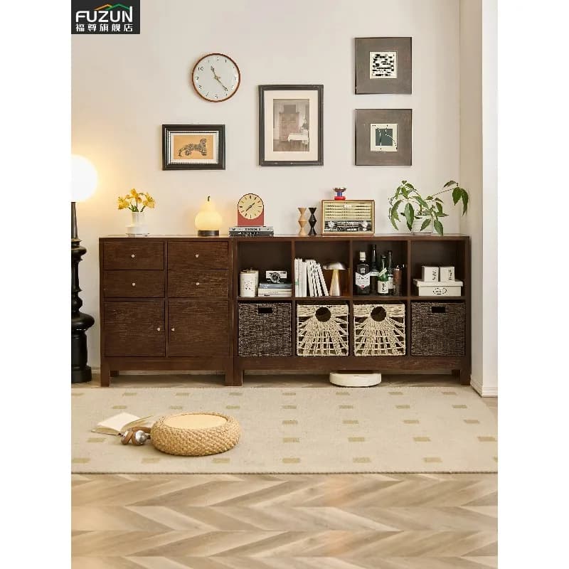 Solid Wood Lattice Cabinet Light Luxury Living Room Storage Study Magazine Display StandX14
