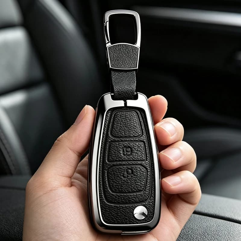 Metal Leather Car Key Case Cover for Ford Focus C-Max S-Max Galaxy Mondeo Ranger Transit Tourneo Custom Protect Shell