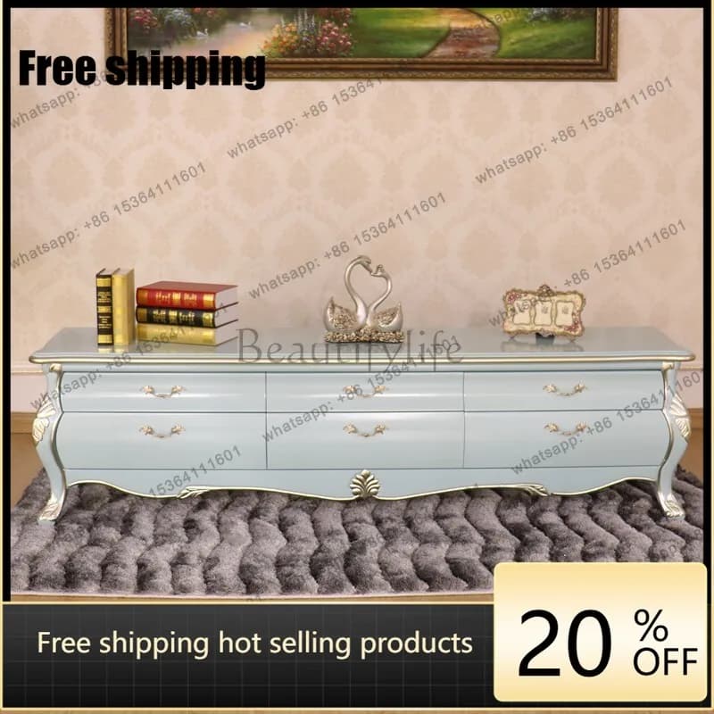 LD European-style neo-classical TV cabinet, luxurious villa living room solid wood painted cabinet