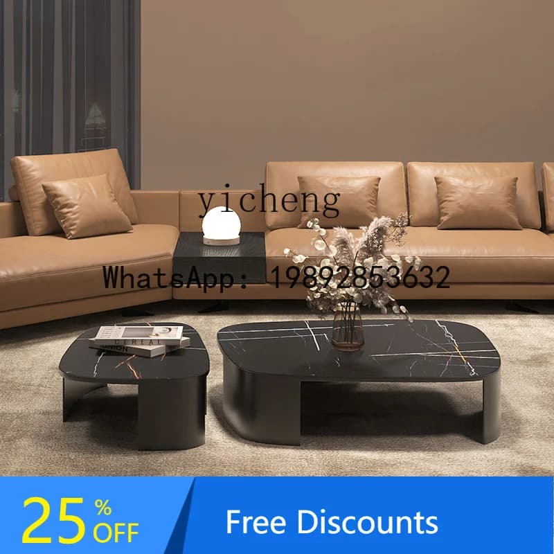 AA  Italian minimalist child and mother coffee table size combination oval marble rock slab table