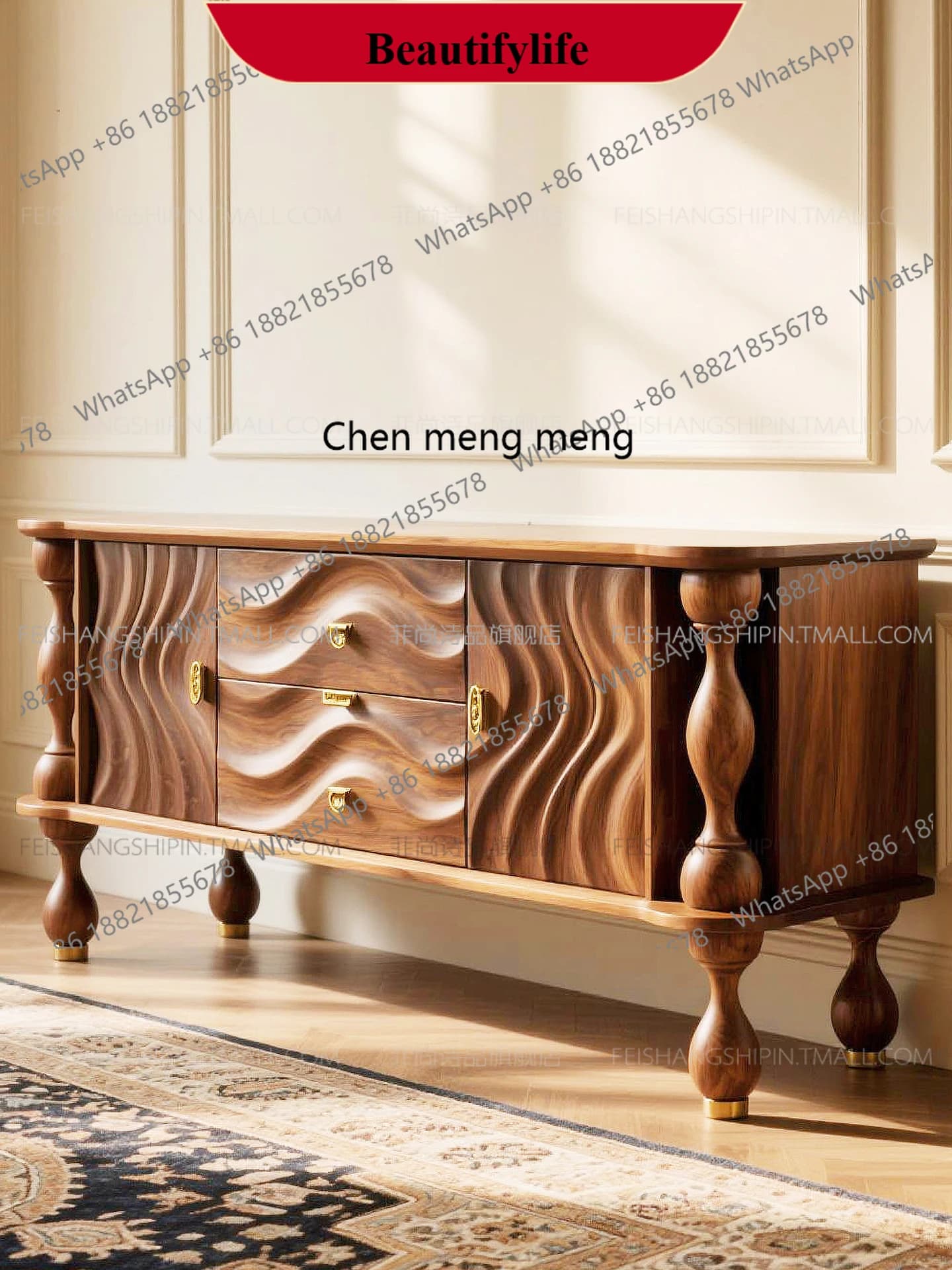 z183 Medieval solid wood new dining side cabinet, American storage cabinet, artistic living room display cabinet