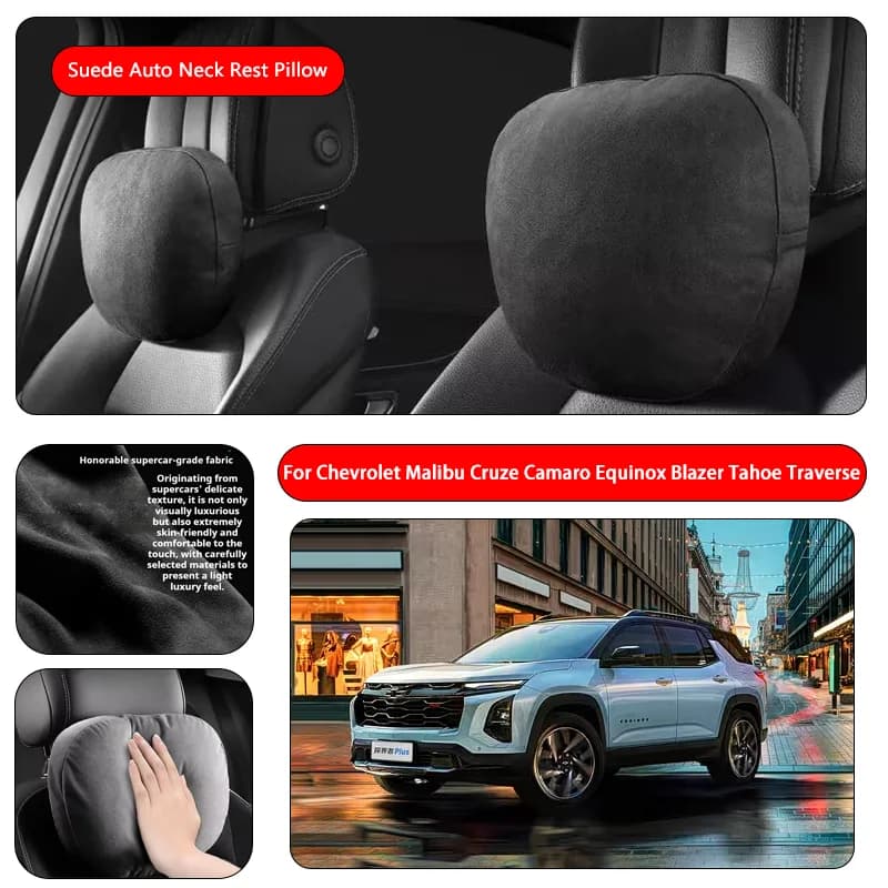 For Chevrolet Premium Faux Suede Neck Pillow car seat pillow car neck pillow Suede Fabric Car Headrest interior