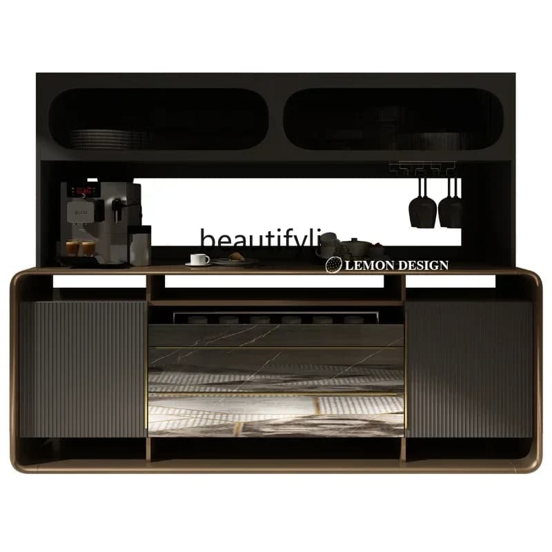 X New Post-modern light luxury solid wood dining side cabinet integrated against the wall  modern multi-functional storage cabin