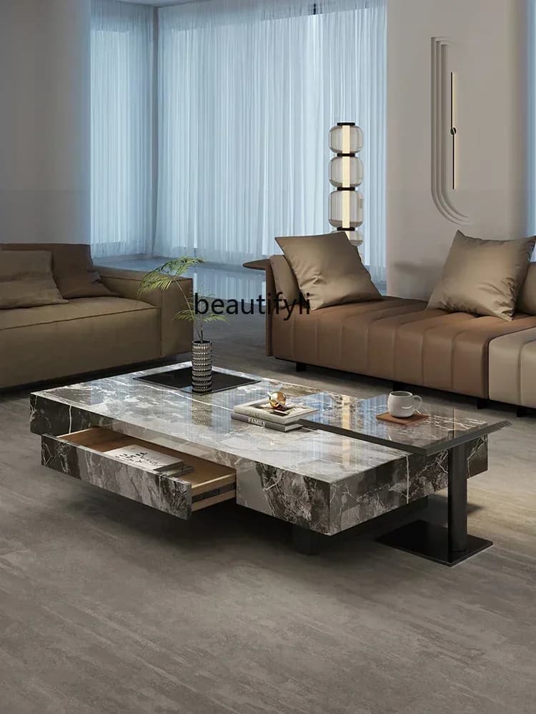 A  Italian minimalist rock slab coffee table combination storage high-end light luxury living room square coffee tableSS 8617