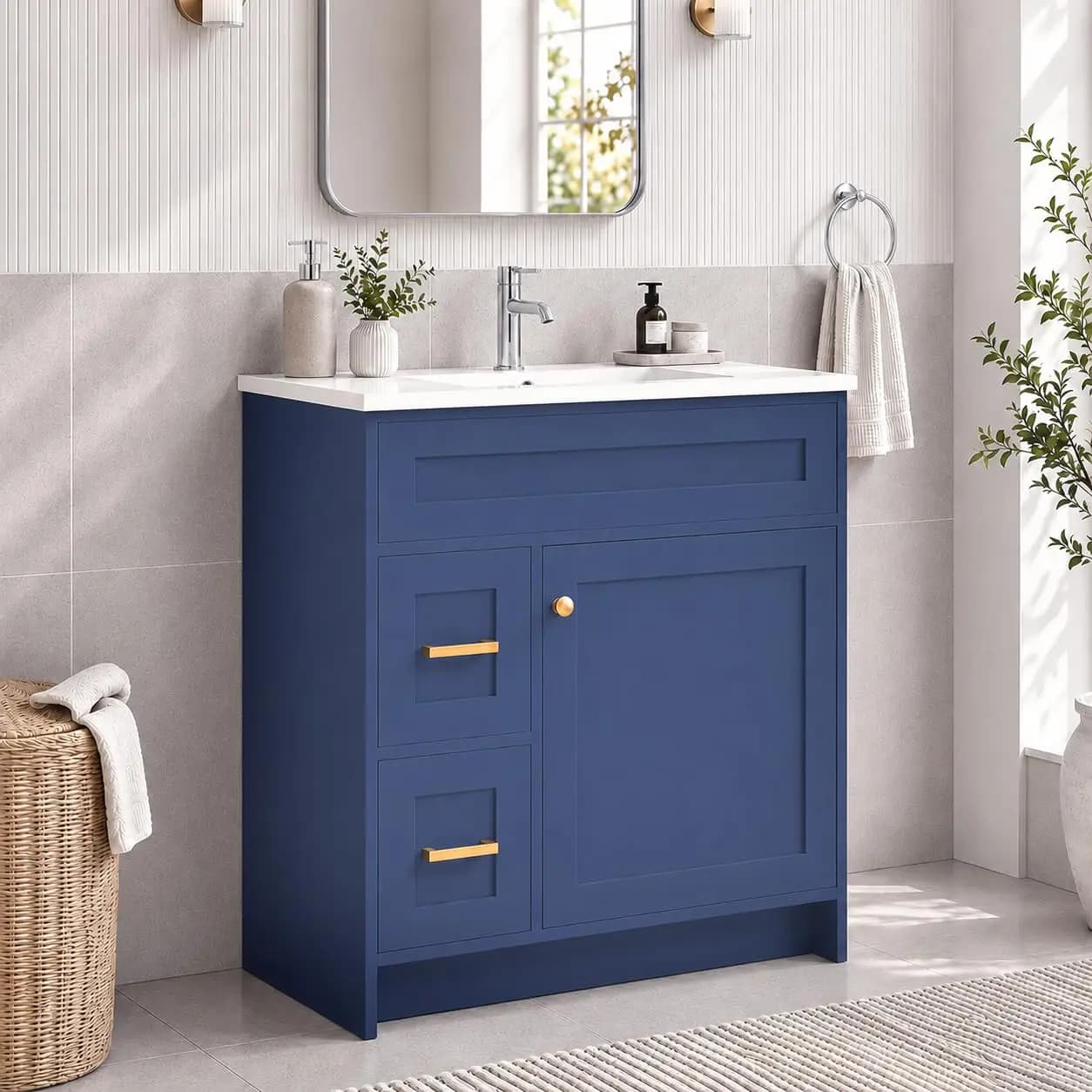 30 Inch Bathroom Vanity with Ceramic Sink & Countertop (Blue), Customized