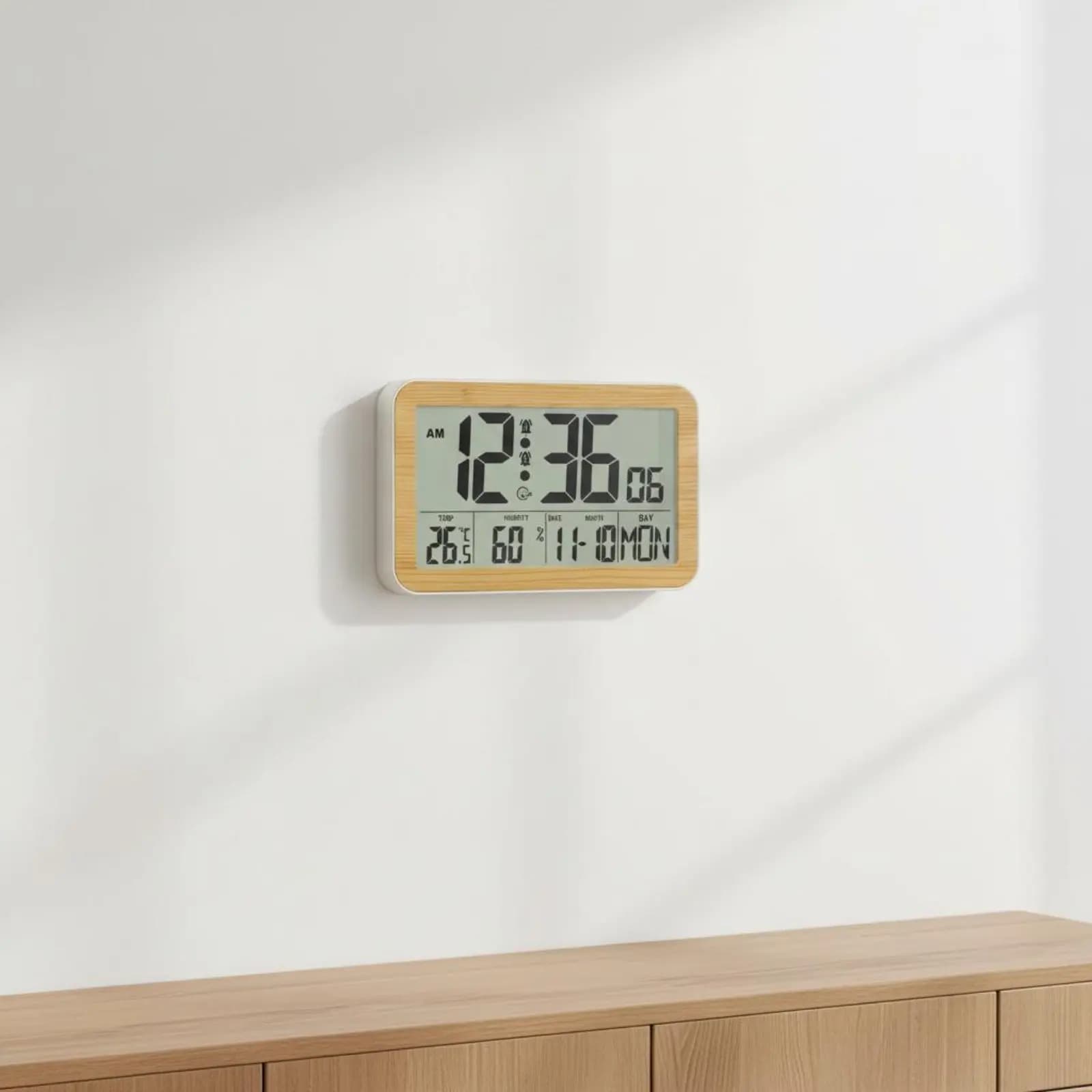 Radio-Controlled Clock with Temperature and Humidity Snooze Function Large Display Digital Wall Clock for Living Room, Bedroom