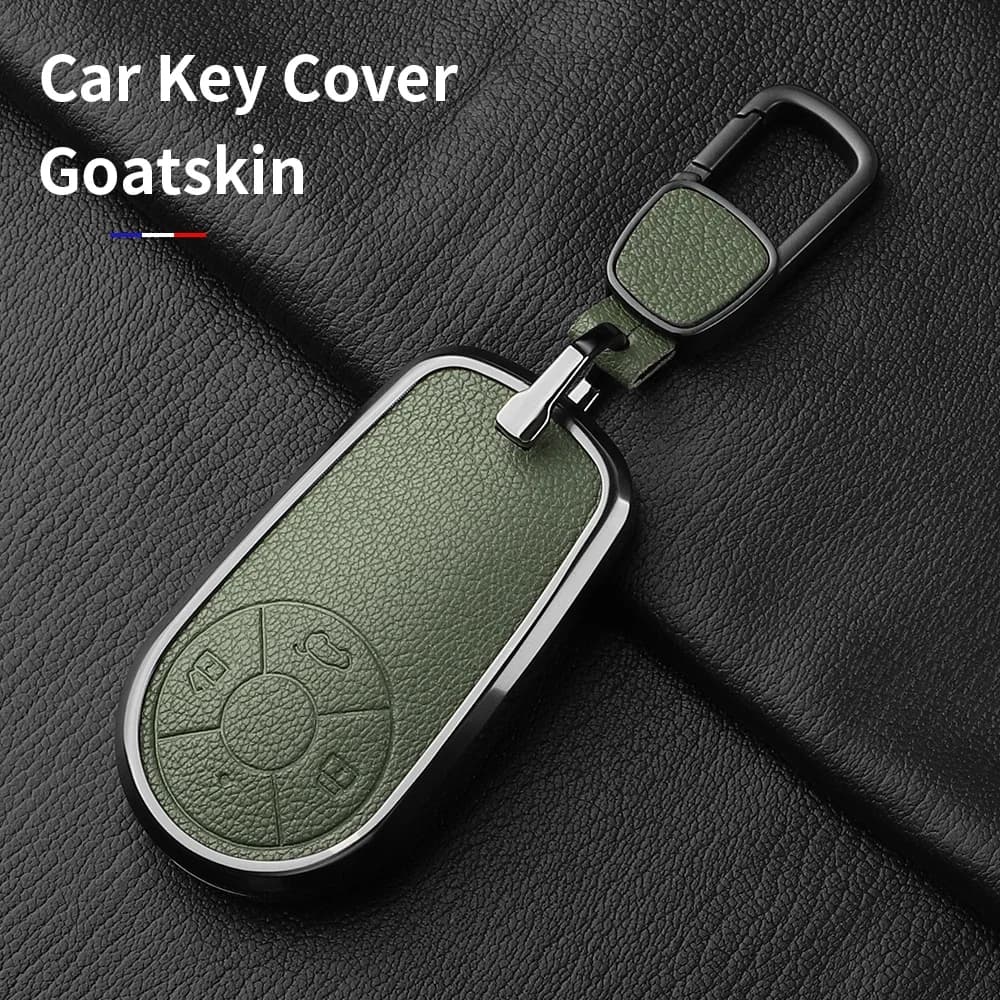 Aluminum Alloy Goatskin Car Key Case Cover For Greatwall Ora R1 R2 Good Cat GT Lightning Cat Ballet Cat White Cat IQ Keychain