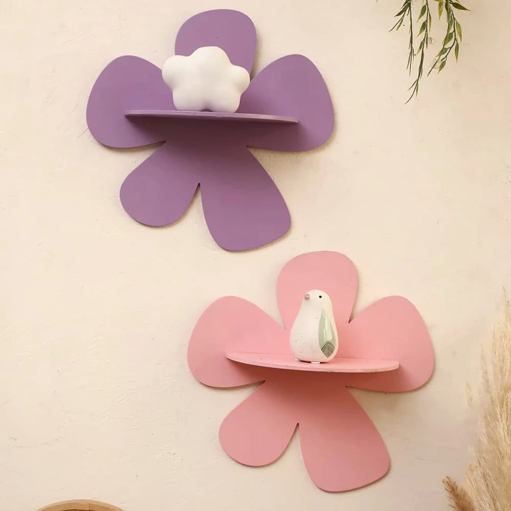 1pc Cute Flower Wall Shelf Wooden Candy Colorful Floating Shelves Ledge Floral Art Wall Hanging Shelf Girls' Bedroom Decoration