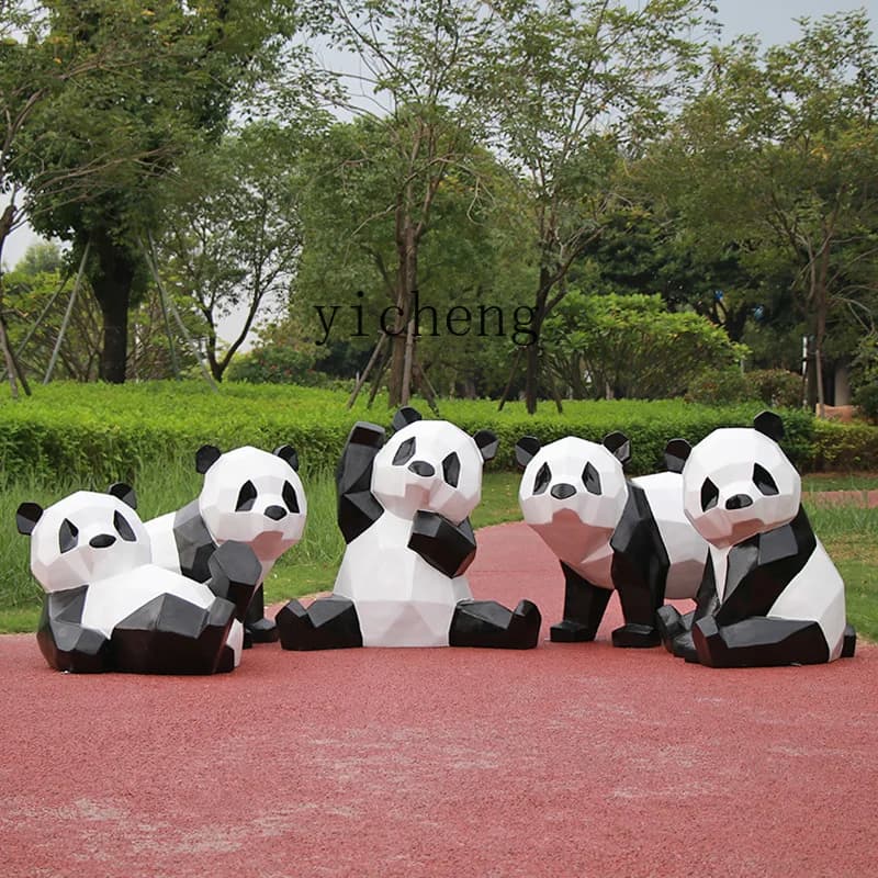 BJ-12  outdoor fiberglass geometric panda sculpture lawn decoration sketch garden landscape animal ornament