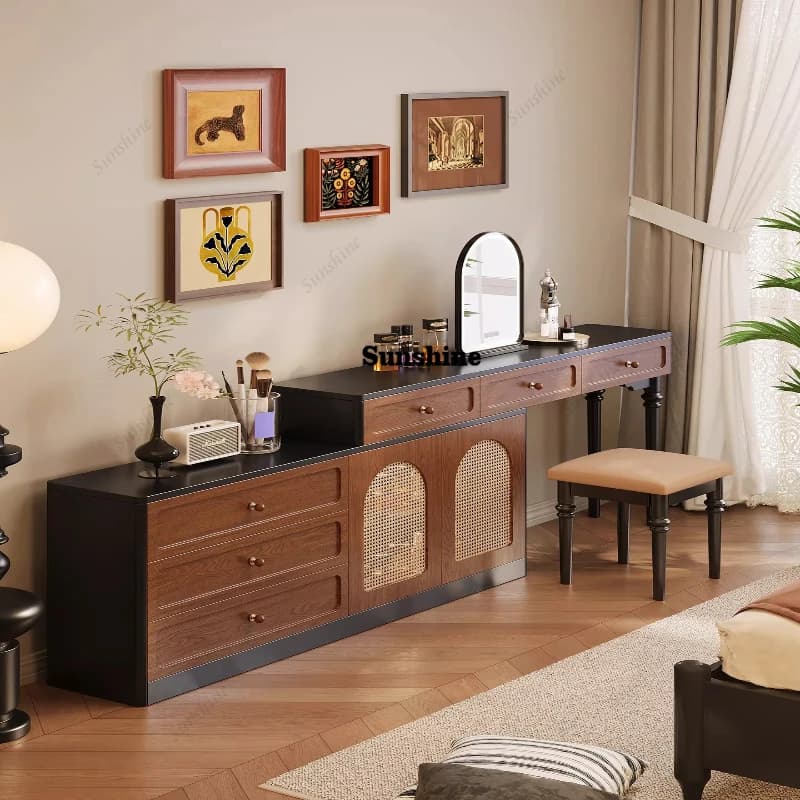 Medieval style solid wood makeup table storage dresser chest integrated bedroom bedside storage