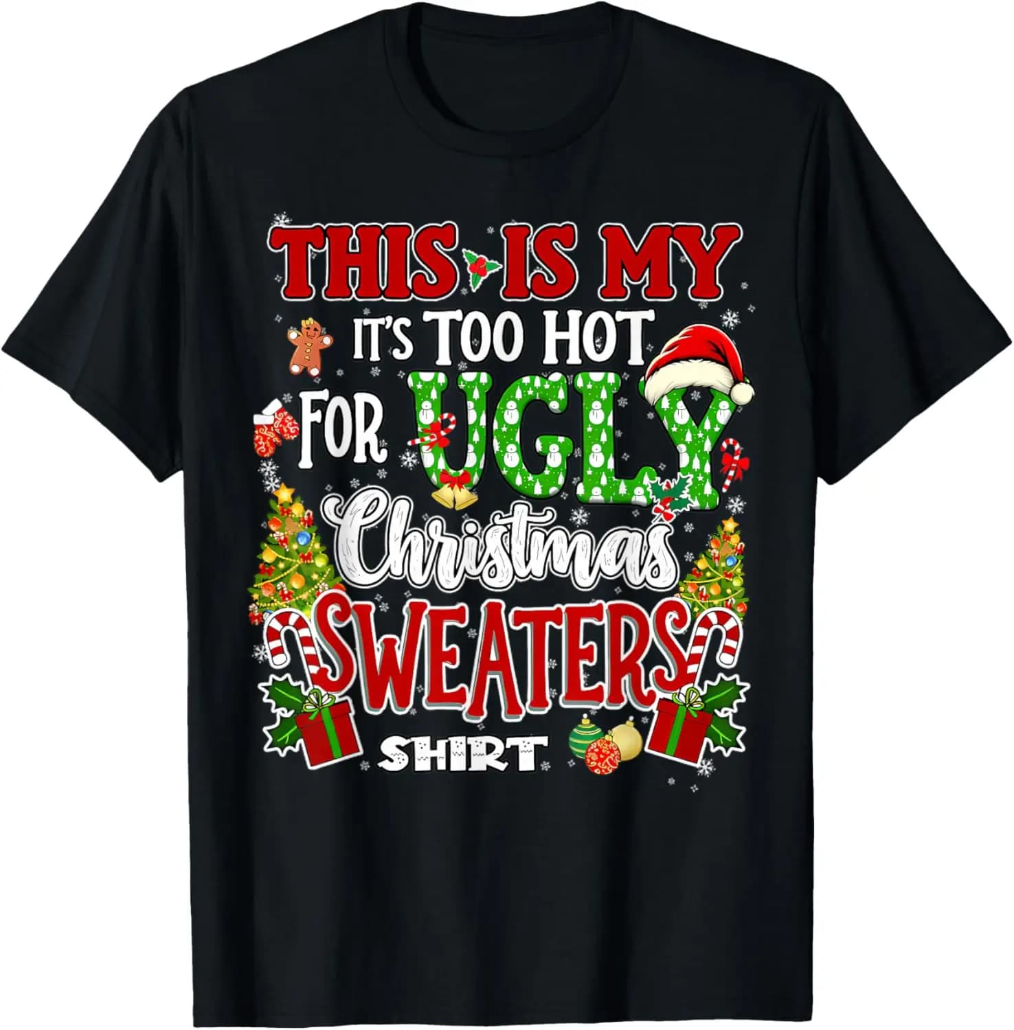 Merry Christmas This Is My Christmas Funny Xmas PJs Letters Crewneck Printed T-shirt Tops Casual Style Regular Short Sleeve