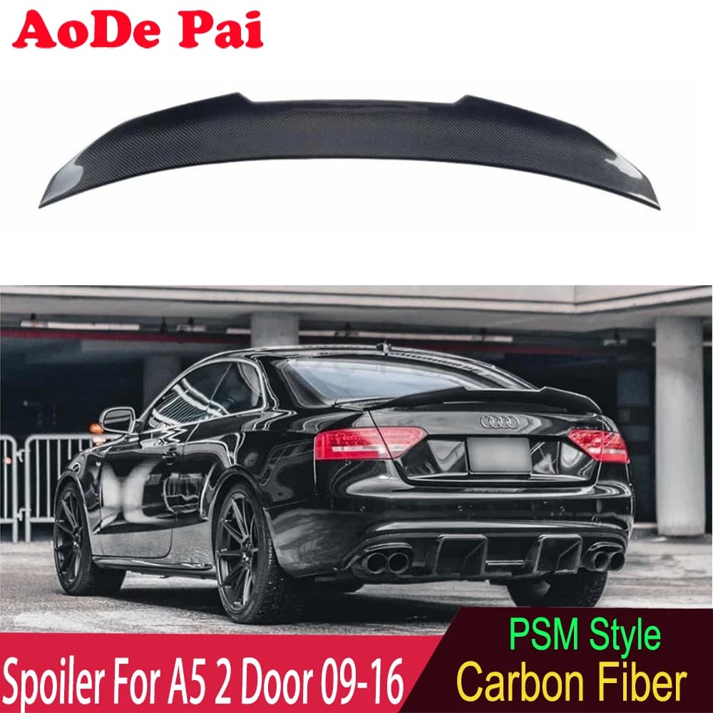 PSM Style Rear Boot Trunk Wing Ducktail Spoiler For Audi A5 S5 RS5 B8 2 Door Coupe 2009-2016 Real Carbon Fiber