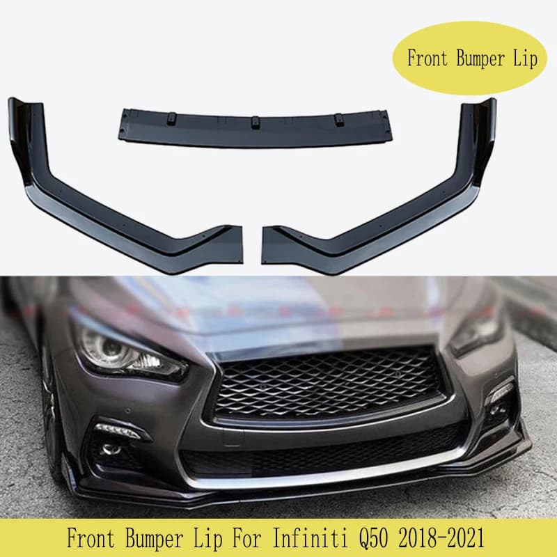 Car Accessories for Infiniti Q50 2018-2021 3pcs Car Front Bumper Lip Splitter Plate Cover Trim Spoiler Diffuser Body Kit