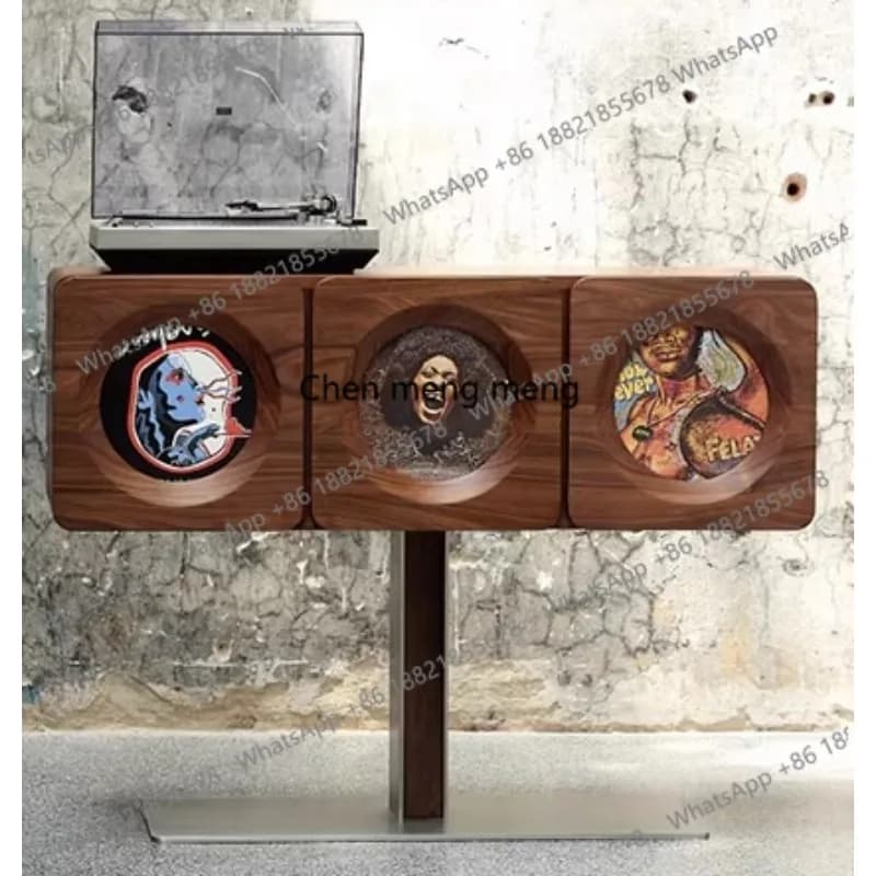 Vinyl record cabinet North American black walnut solid wood, storage cabinet ash wood black