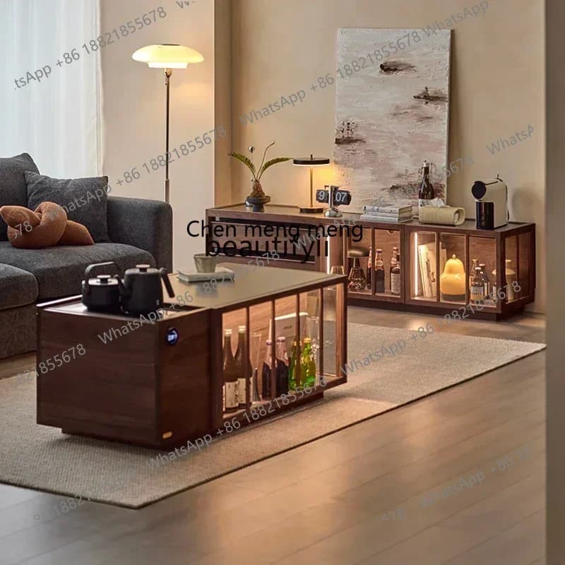 SS new styleLifting coffee table New Chinese-style household solid wood rock slab tea table Integrated modern intelligent tea ta