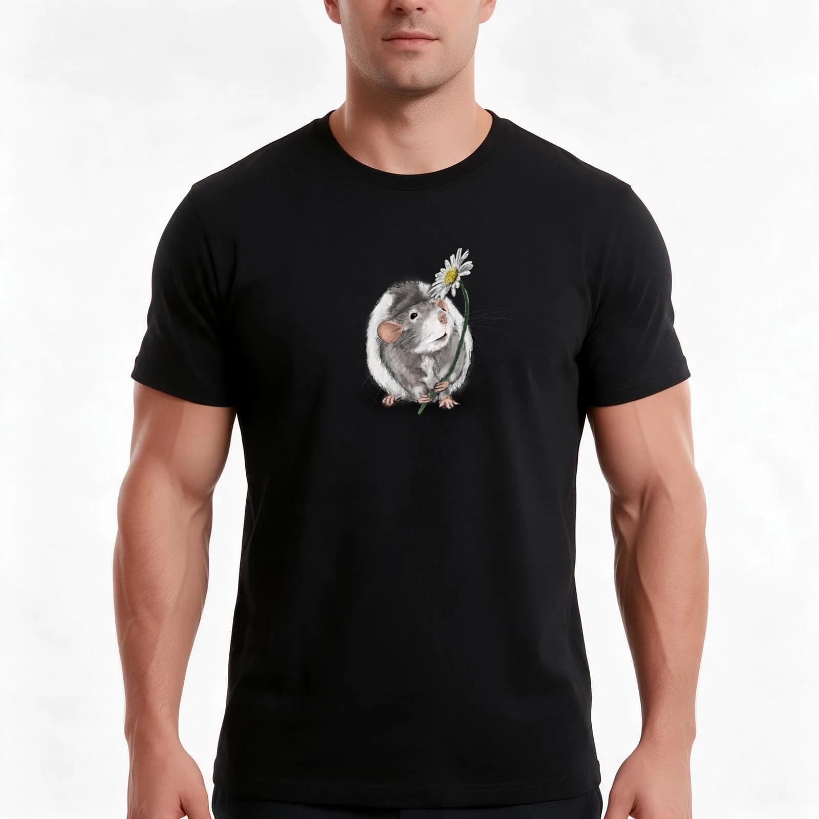 A Rat and a Daisy T-Shirt, Summer Casual Cotton Tee, Oversized Streetwear Tops, Vintage Graphic Print, Loose Fit Short Sleeve