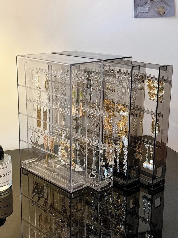 Large Capacity Jewelry Storage Box Earring Bracelet Necklace Transparent Display Stand Luxury Elegant Detailed Organizer