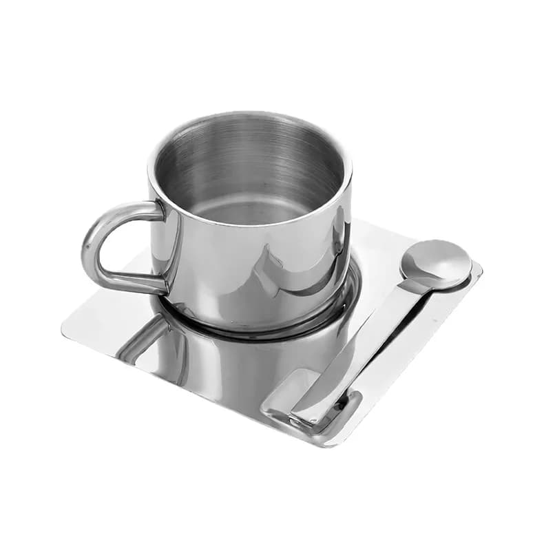 Stainless steel coffee cup water bottle espresso set with handle creative milk tea cup simple design tea saucer