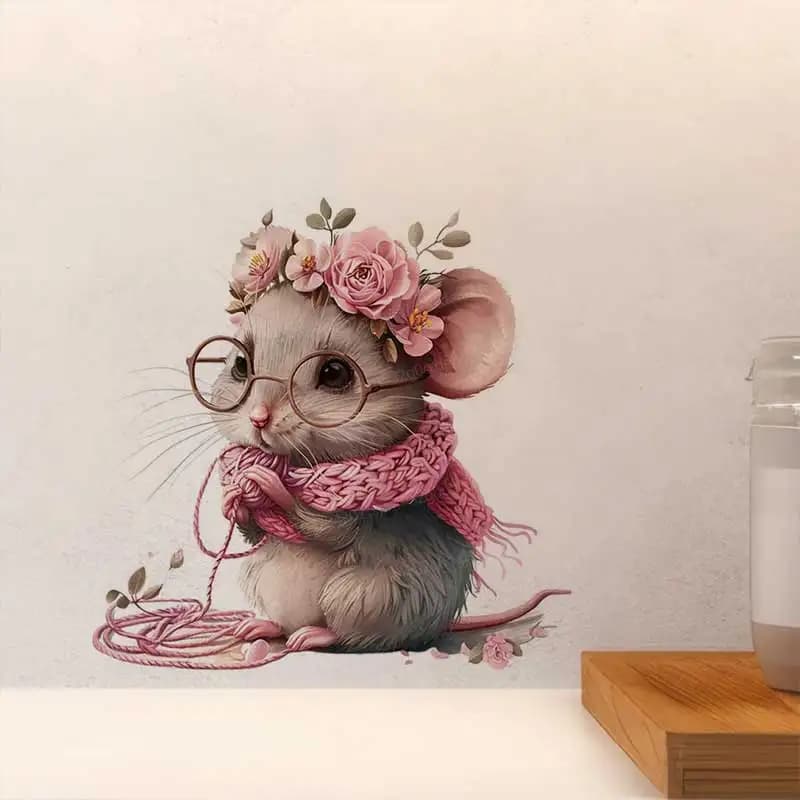 Cute Mouse Knitting Sweater Wall Stickers Living Room Sofa Background Home Decor Art Decal Stickers for Room Decoration AA63