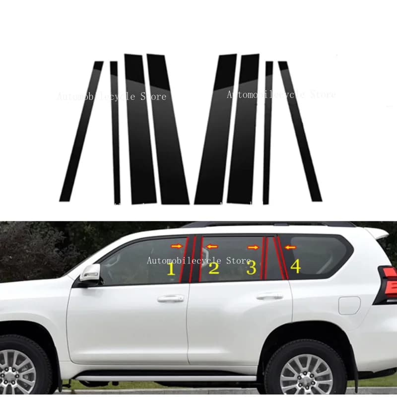 8PCS Glossy Black Pillar Posts Fit For   Toyota Land Cruiser Prado J150 2010-2020 2021  Window Moulding B C Center Sticker Cover