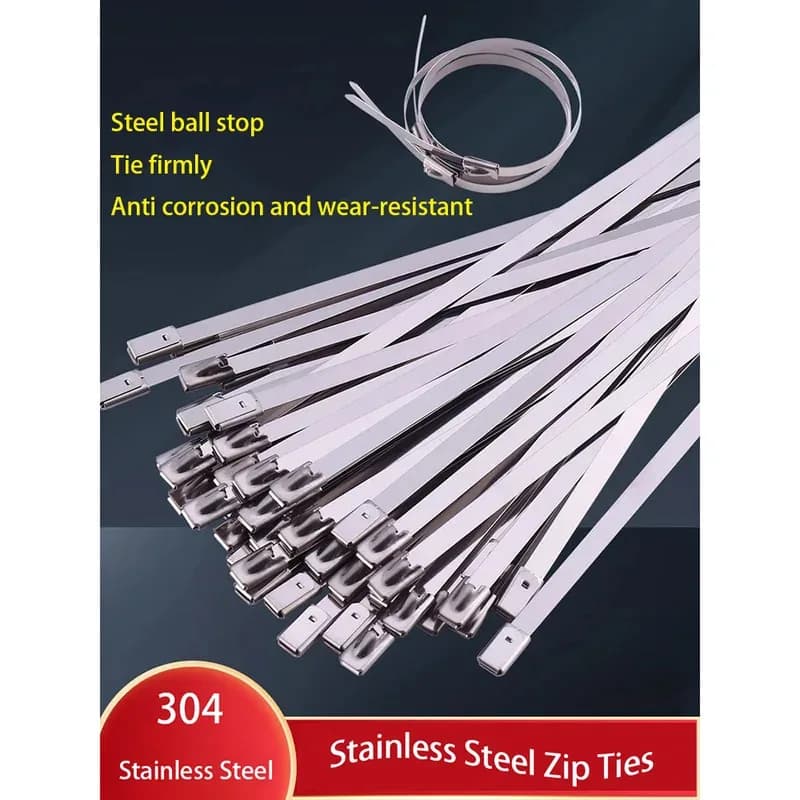 Industrial Metal Zip Ties 304 Stainless Steel Self-Locking 7.9mm Wide for Hose Clamp & Bundling